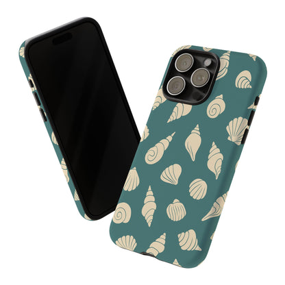 Seashell Pattern Phone Case | Teal Coastal Shells Tough Case for Iphone, Samsung Galaxy and Pixel