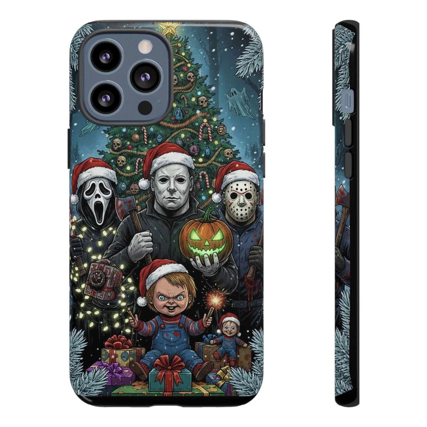 Christmas Horror Phone Case – Festive Slasher Collage Tough Case (iPhone, Samsung, Pixel)