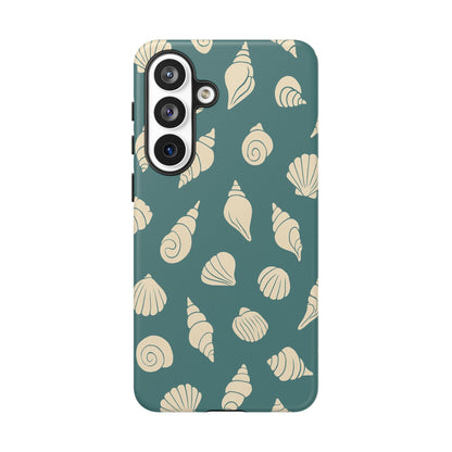 Seashell Pattern Phone Case | Teal Coastal Shells Tough Case for Iphone, Samsung Galaxy and Pixel