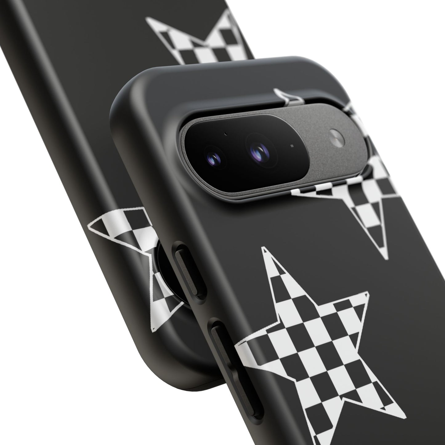 Checkered Star Tough Phone Case – Black Retro Graphic Protective Cover for Iphone, Samsung Galaxy and Pixel