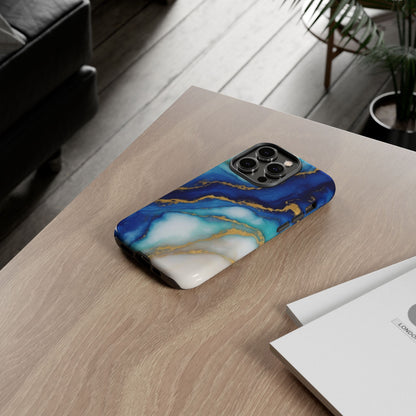 Blue & Gold Marble Phone Case – Luxury Resin Art Tough Case (iPhone, Samsung, Pixel)