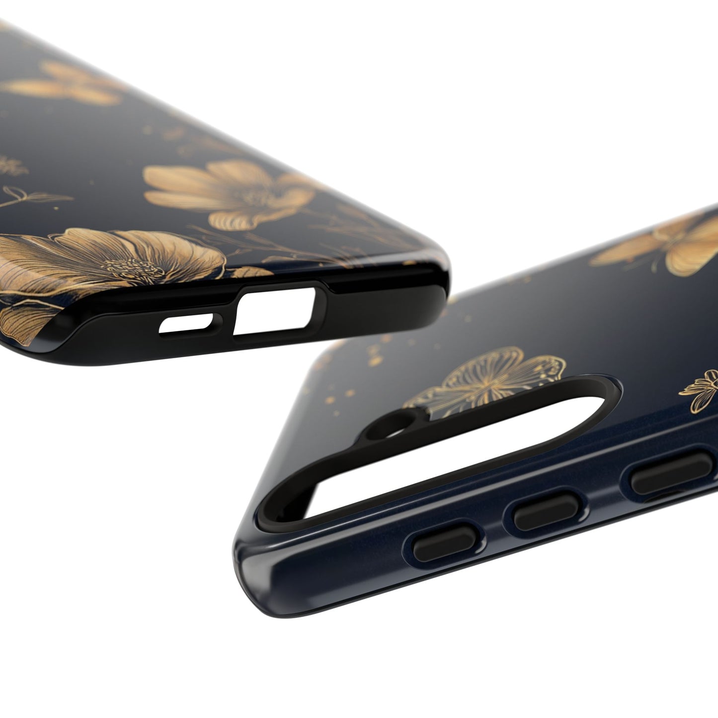 Gold Floral Butterfly Phone Case, Dark Aesthetic Botanical, Elegant Black Luxury iPhone Samsung Cover
