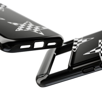 Checkered Star Tough Phone Case – Black Retro Graphic Protective Cover for Iphone, Samsung Galaxy and Pixel