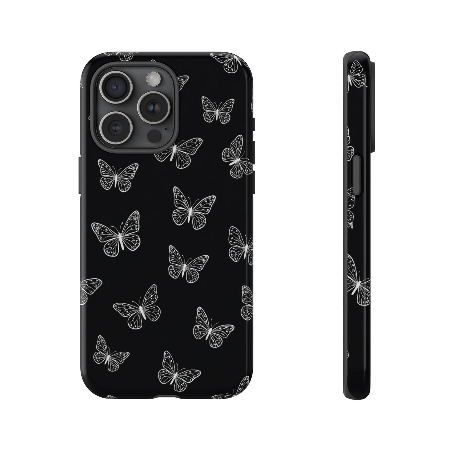 White Butterfly Pattern Phone Case – Dark Aesthetic Monochrome Tough Cover