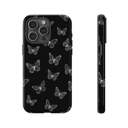 White Butterfly Pattern Phone Case – Dark Aesthetic Monochrome Tough Cover