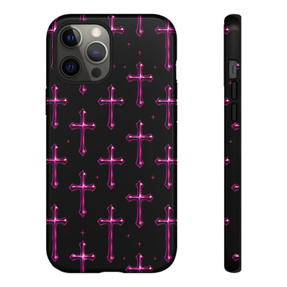 Neon Pink Cross Pattern Phone Case | Tough Protective Case for Iphone, Samsung Galaxy and Pixel