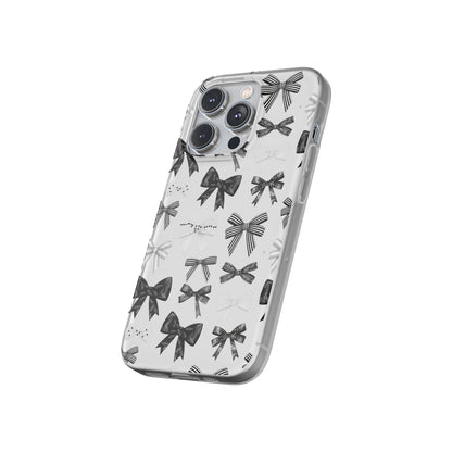 Black & White Bow Pattern Phone Case | Minimal Coquette Flexi Case