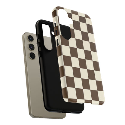 Mocha Checkerboard Phone Case | Neutral Aesthetic Checkered iPhone & Samsung Tough Case