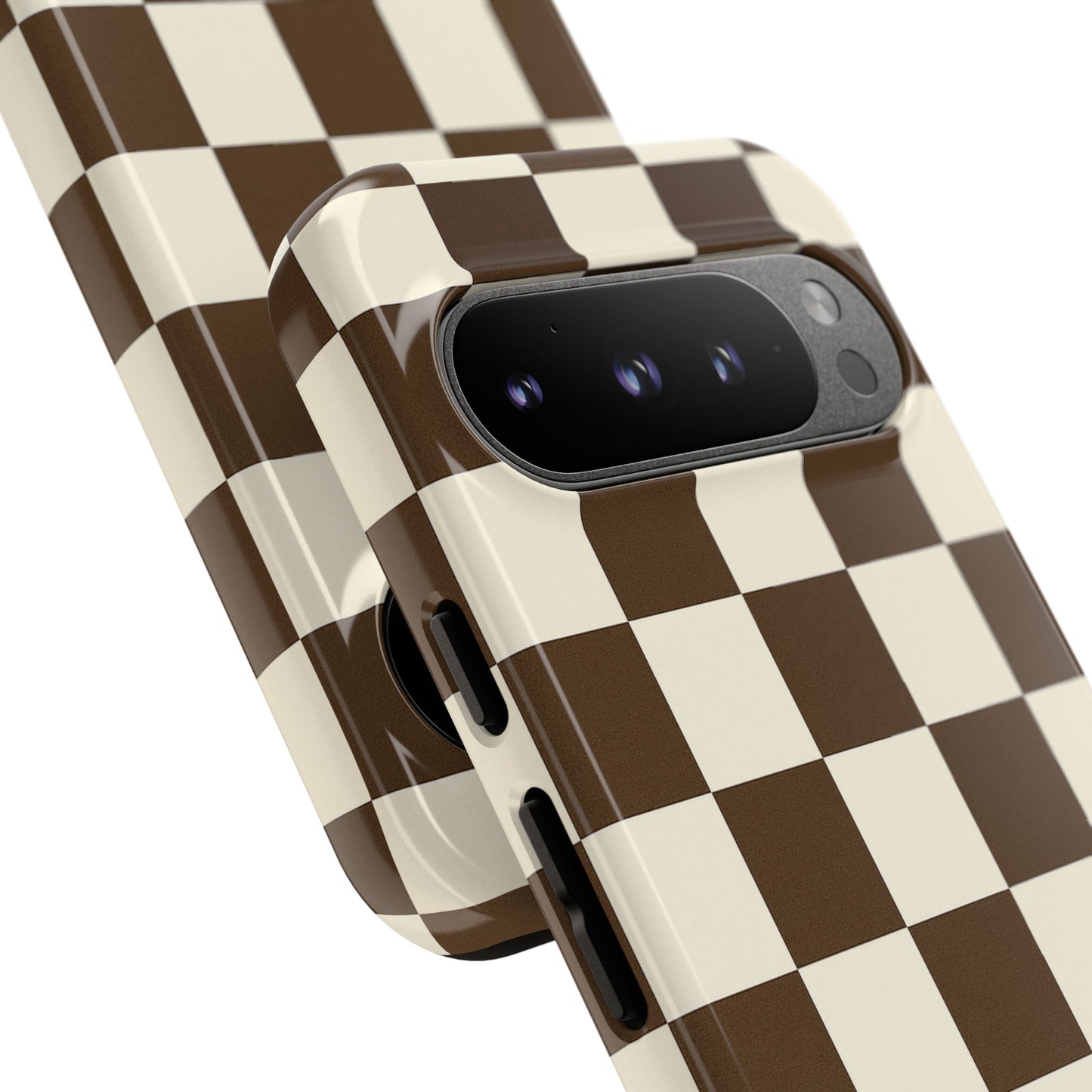 Mocha Checkerboard Phone Case | Neutral Aesthetic Checkered iPhone & Samsung Tough Case