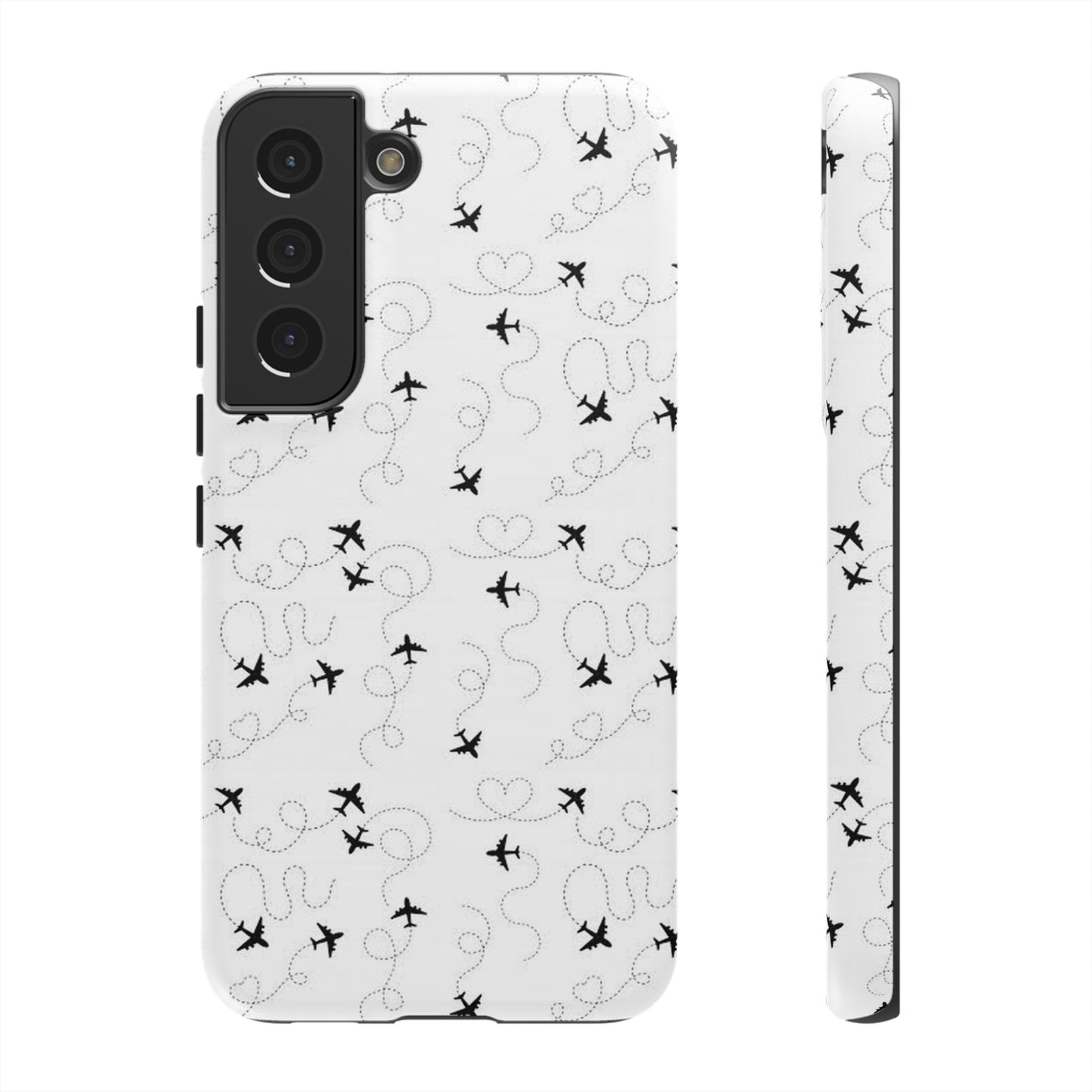 Minimal Paper Airplane Pattern Phone Case – Black White Aesthetic Tough Cover