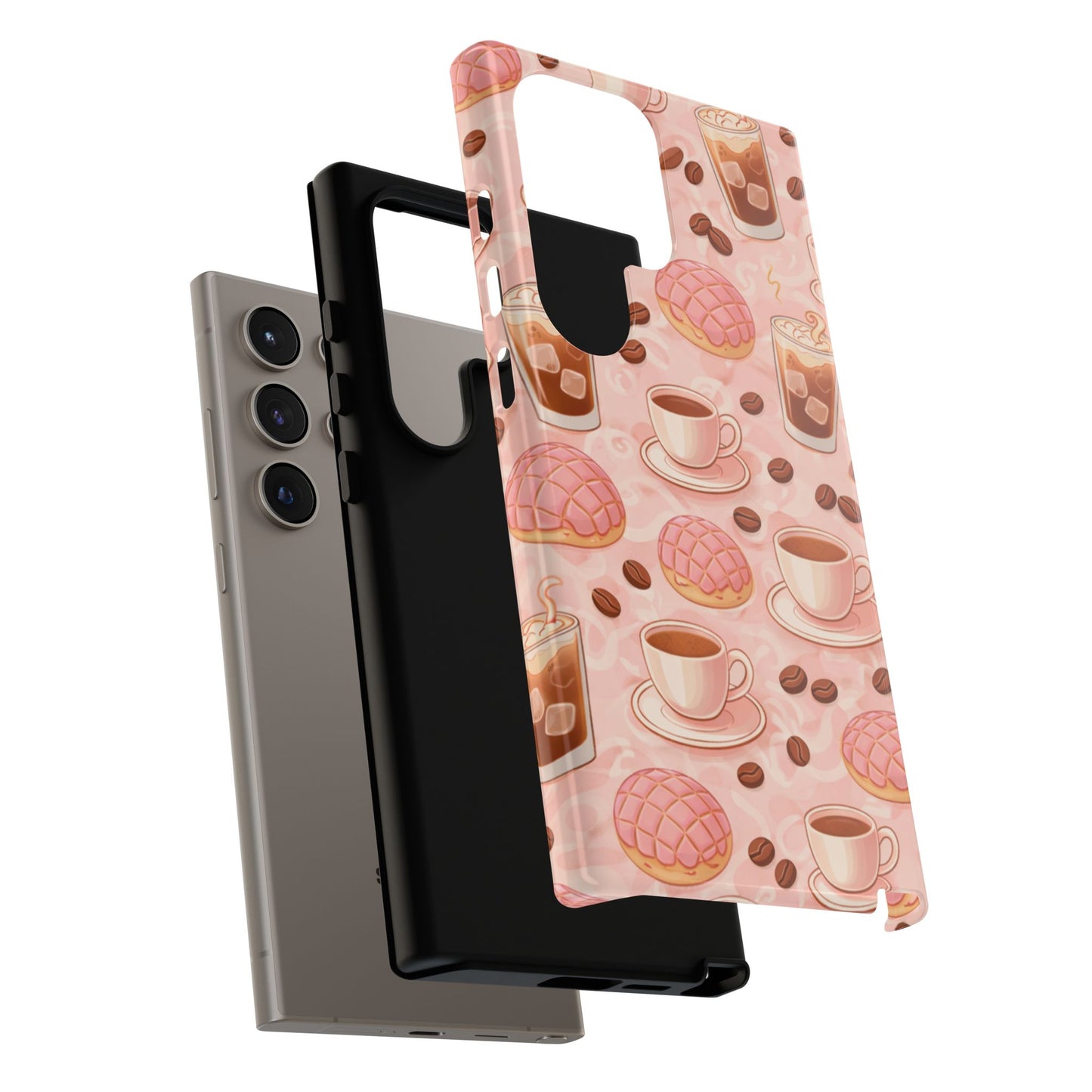 Cute Coffee & Pink Concha Phone Case – Coffee Lover Aesthetic Latte Pattern Tough Case