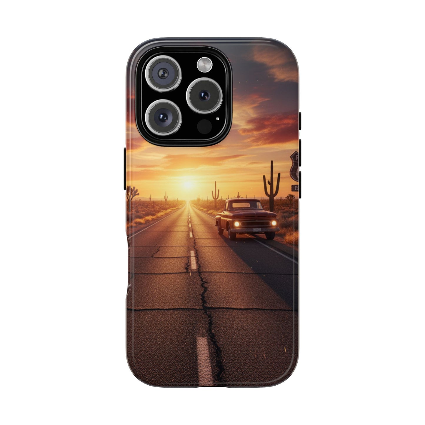 Route 66 Sunset Desert Highway Phone Case – Road Trip Travel Aesthetic Tough Case