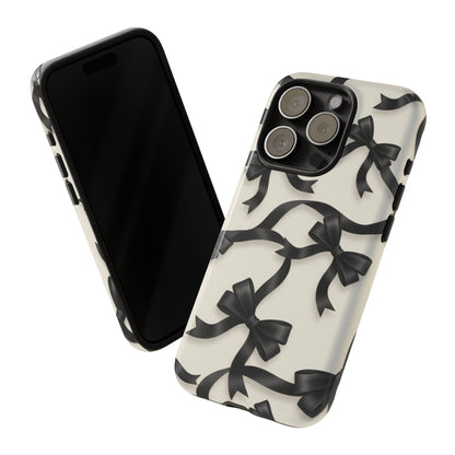 Black Ribbon Bow Phone Case, Minimal Bow Pattern Tough Protective Case