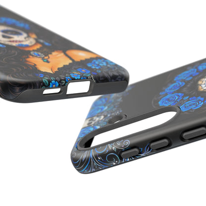 Blue Sugar Skull Woman Phone Case – Day of the Dead Aesthetic Tough Cover