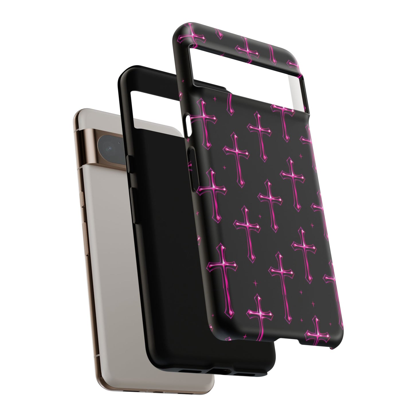 Neon Pink Cross Pattern Phone Case | Tough Protective Case for Iphone, Samsung Galaxy and Pixel
