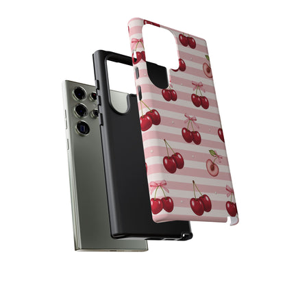 Coquette Cherry Bow Phone Case | Cute Pink Aesthetic Cherry Pattern Tough Case for iPhone & Samsung