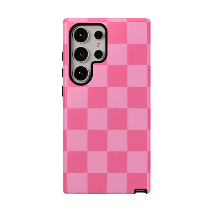 Pink Checkerboard Phone Case – Cute Aesthetic Tough Case for iPhone & Samsung