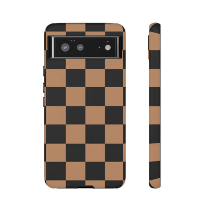 Brown Checkered Phone Case | Aesthetic Checkerboard iPhone & Samsung Tough Case