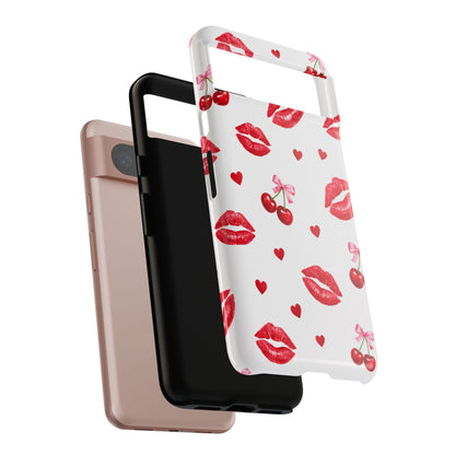 Red Lips & Cherry Phone Case – Y2K Retro Aesthetic Tough Cover