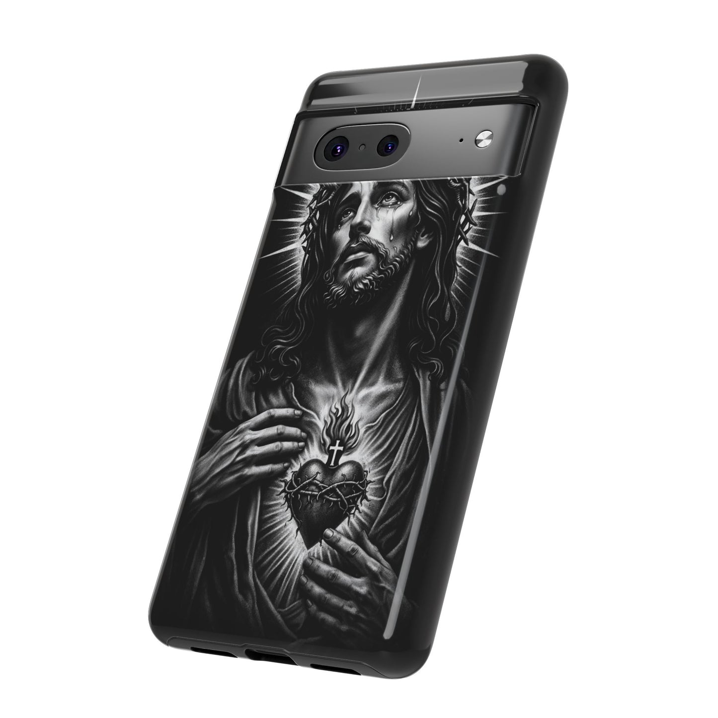 Jesus Sacred Heart Phone Case Black White Christian Faith Aesthetic
