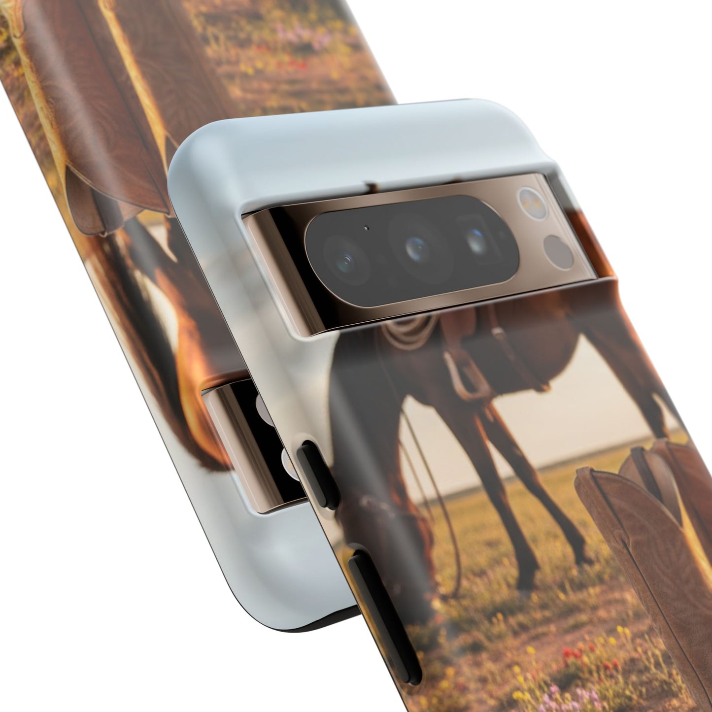 Western Cowboy Boots Phone Case – Rustic Horse Sunset Tough Case (iPhone, Samsung, Pixel)