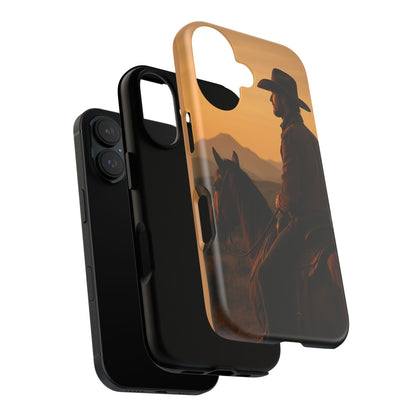 Western Cowboy Sunset Phone Case | Horse Rider Desert Aesthetic Tough Protective Case