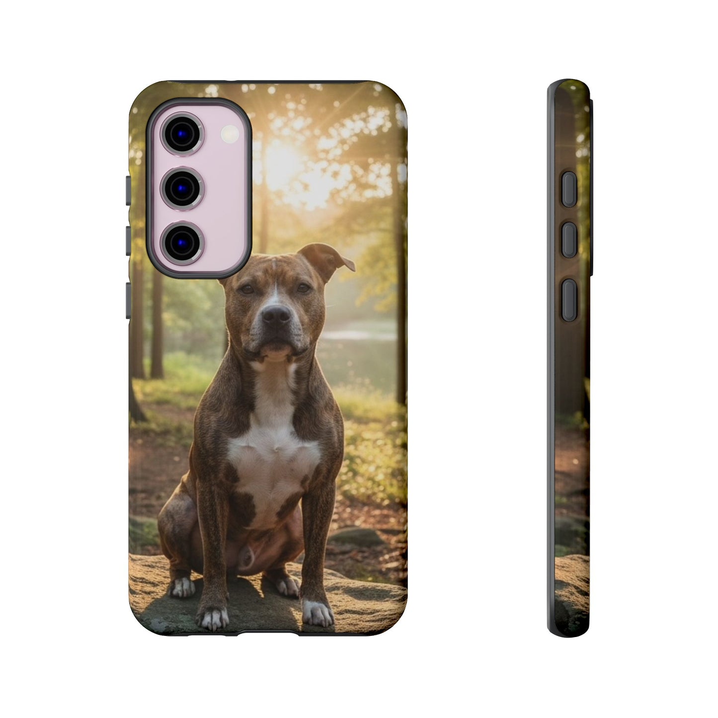 Pitbull Portrait Phone Case | Dog Lover Tough Case, Sunset Forest