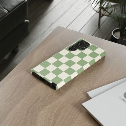 Sage Green Checkerboard Phone Case | Minimal Aesthetic Checkered iPhone & Samsung Tough Case