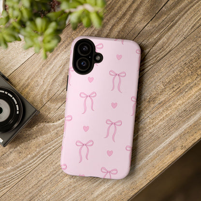Pink Bow Heart Aesthetic Phone Case – Coquette Cute Tough Cover