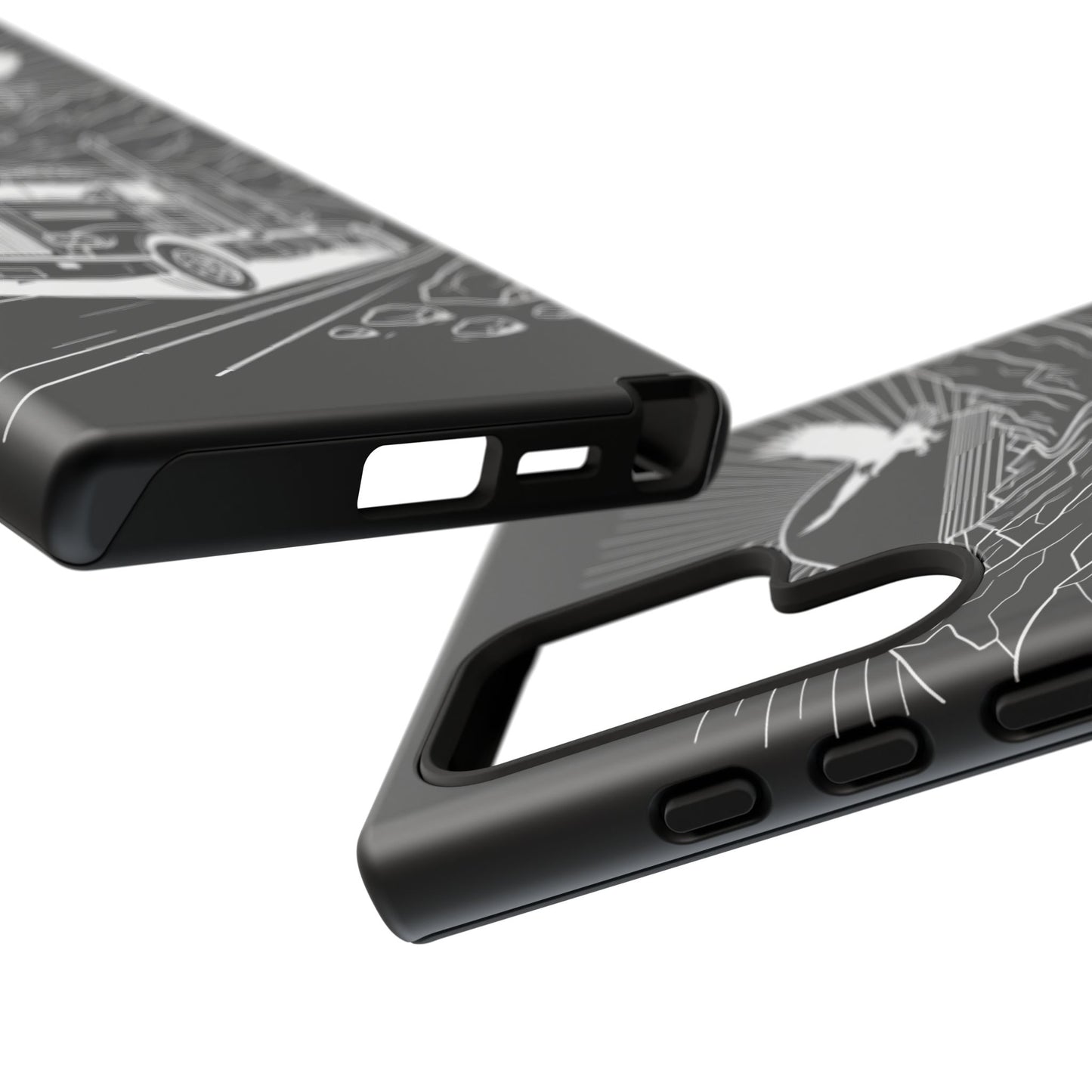 Trucker Highway Phone Case | Eagle & Mountain Line Art | Black Western Tough Case