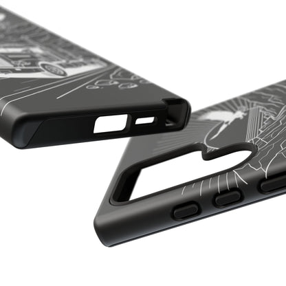 Trucker Highway Phone Case | Eagle & Mountain Line Art | Black Western Tough Case