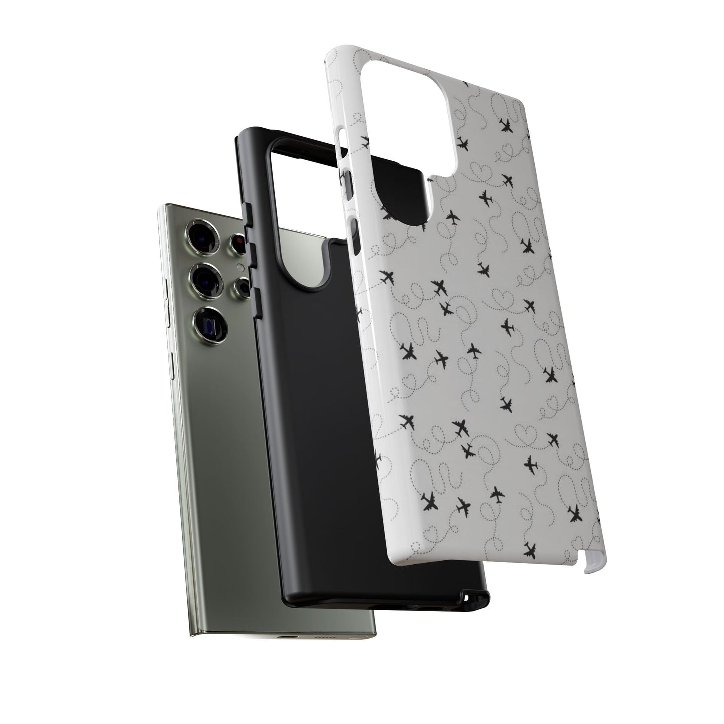 Minimal Paper Airplane Pattern Phone Case – Black White Aesthetic Tough Cover