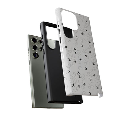 Minimal Paper Airplane Pattern Phone Case – Black White Aesthetic Tough Cover