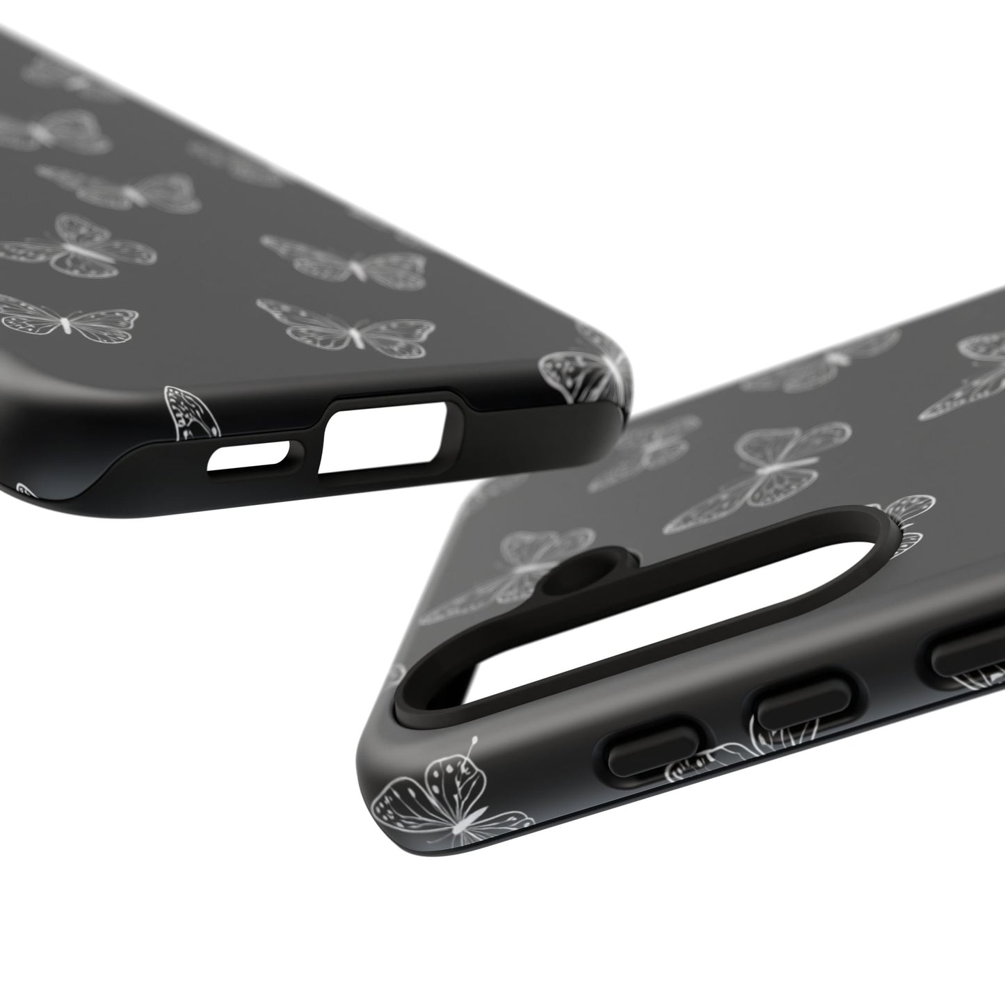 White Butterfly Pattern Phone Case – Dark Aesthetic Monochrome Tough Cover