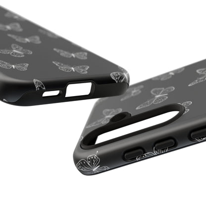 White Butterfly Pattern Phone Case – Dark Aesthetic Monochrome Tough Cover
