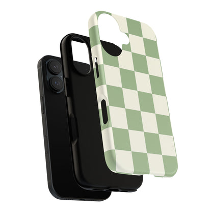 Sage Green Checkerboard Phone Case | Minimal Aesthetic Checkered iPhone & Samsung Tough Case