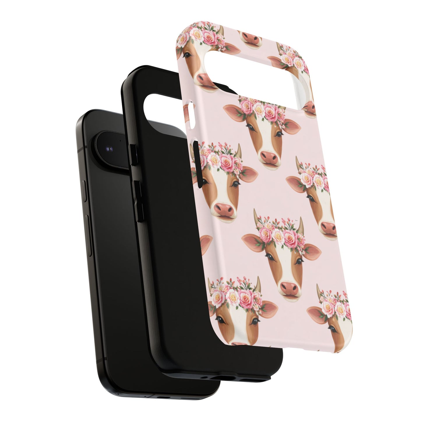 Floral Cow Phone Case – Cute Pink Cow Print Tough Protective Case for Iphone, Samsung Galaxy and Pixel