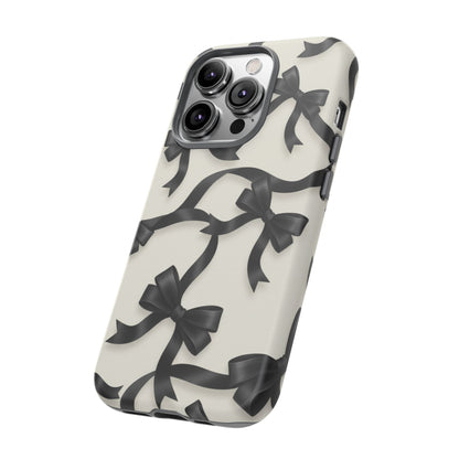 Black Ribbon Bow Phone Case, Minimal Bow Pattern Tough Protective Case