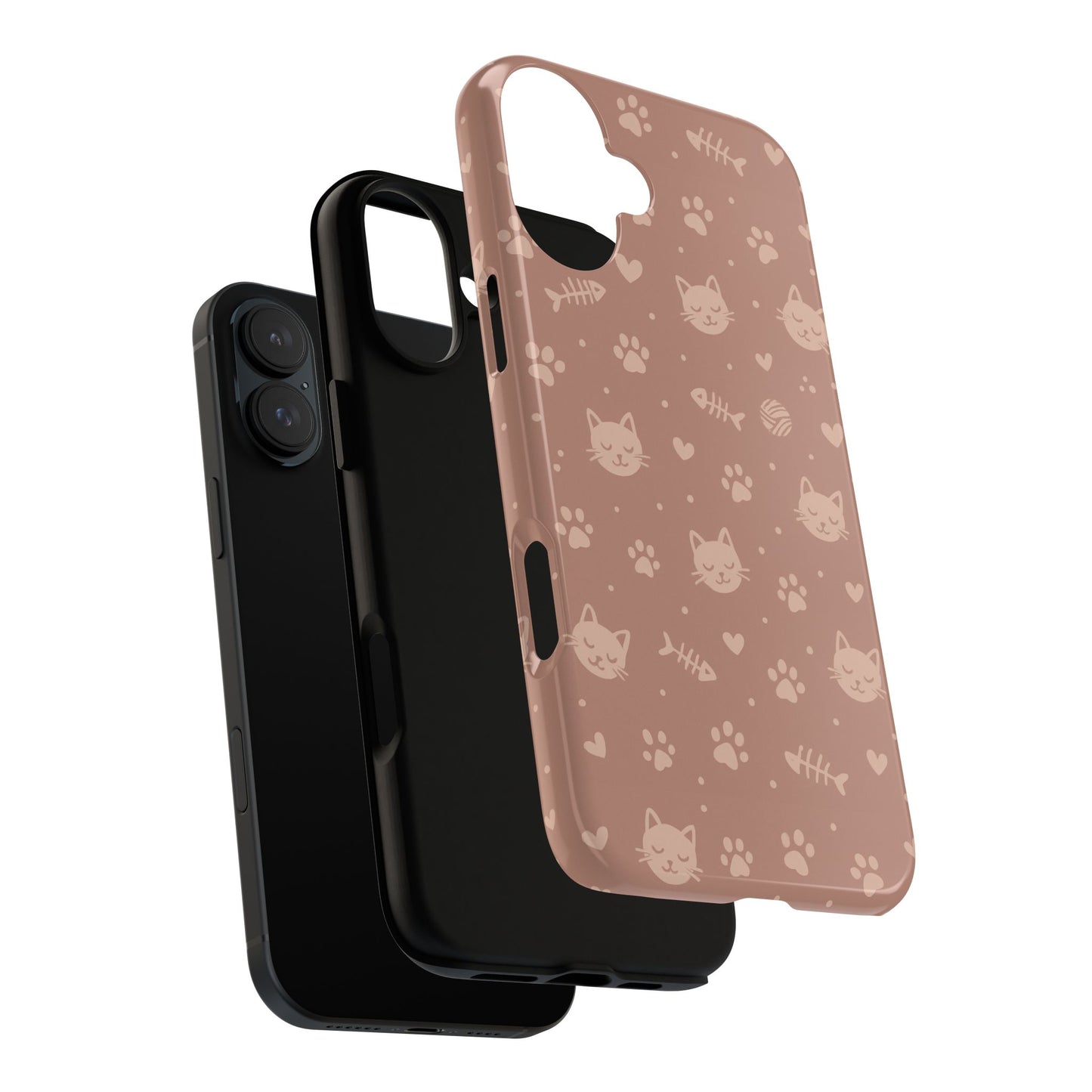 Cute Cat Pattern Phone Case | Paw Prints, Fishbone & Yarn Design Tough Case