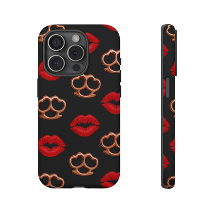 Red Lipstick & Knuckle Duster Phone Case | Bold Kiss Print Tough Protective Cover for Iphone, Samsung Galaxy and Pixel