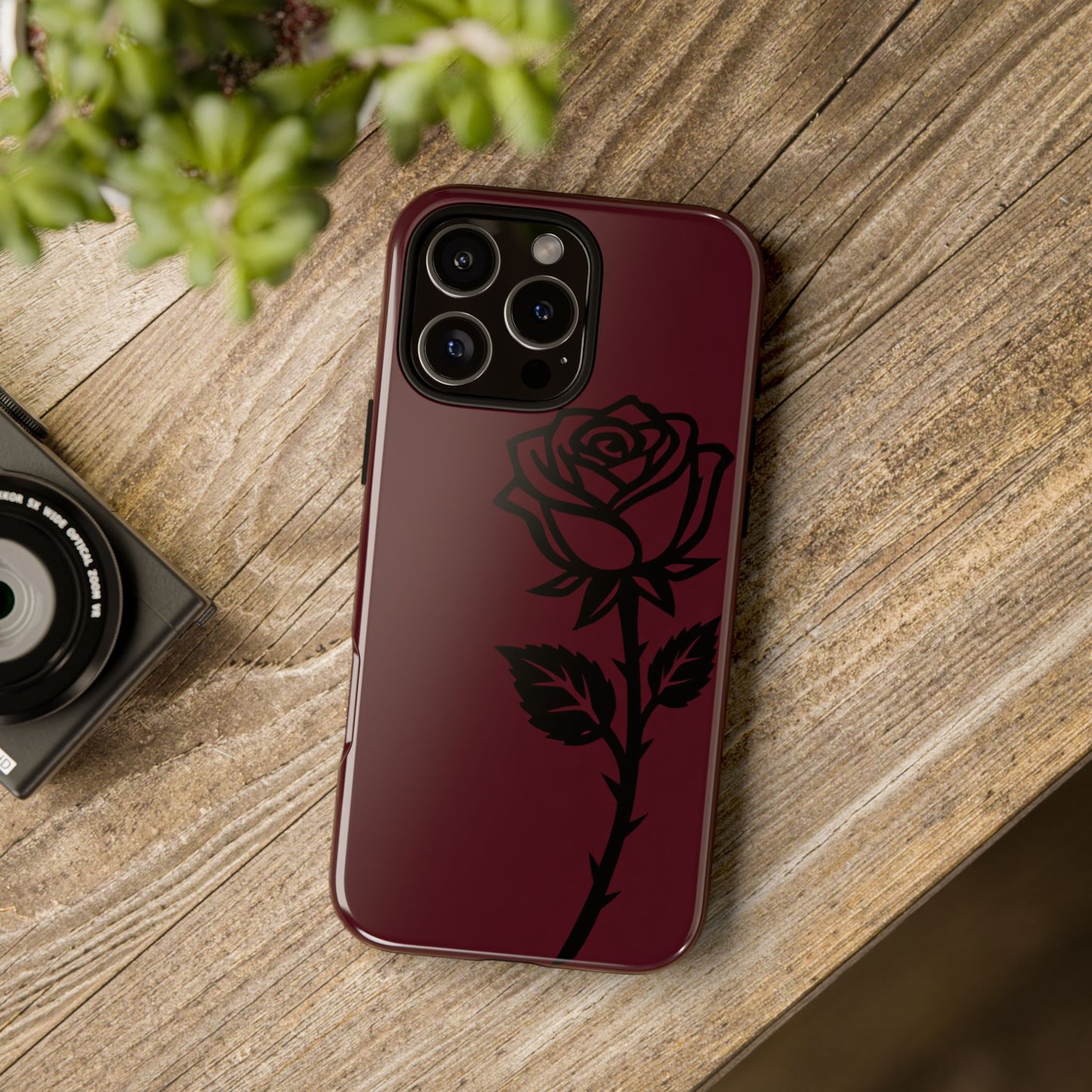 Black Rose Burgundy iPhone Case | Dark Aesthetic Shockproof Protective Cover