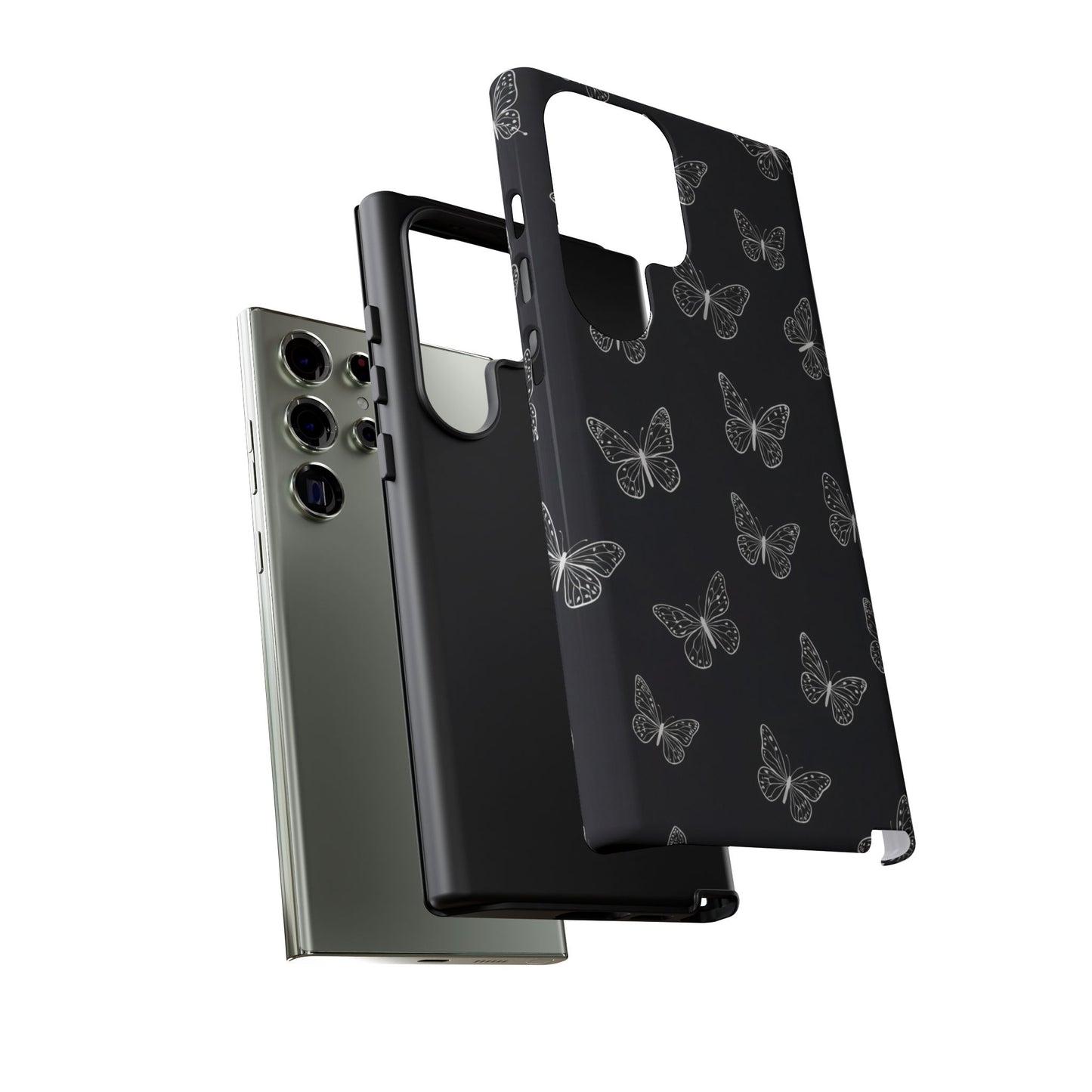 White Butterfly Pattern Phone Case – Dark Aesthetic Monochrome Tough Cover