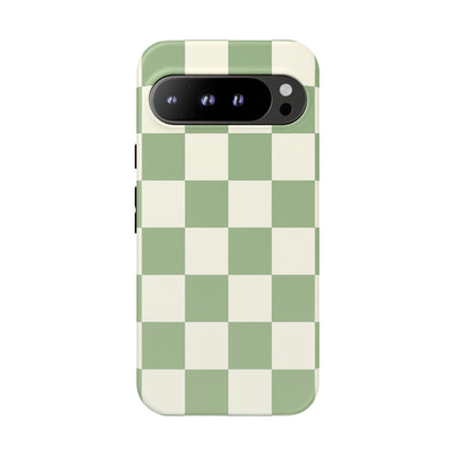 Sage Green Checkerboard Phone Case | Minimal Aesthetic Checkered iPhone & Samsung Tough Case