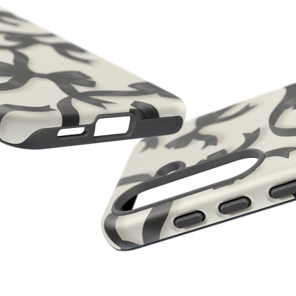 Black Ribbon Bow Phone Case, Minimal Bow Pattern Tough Protective Case
