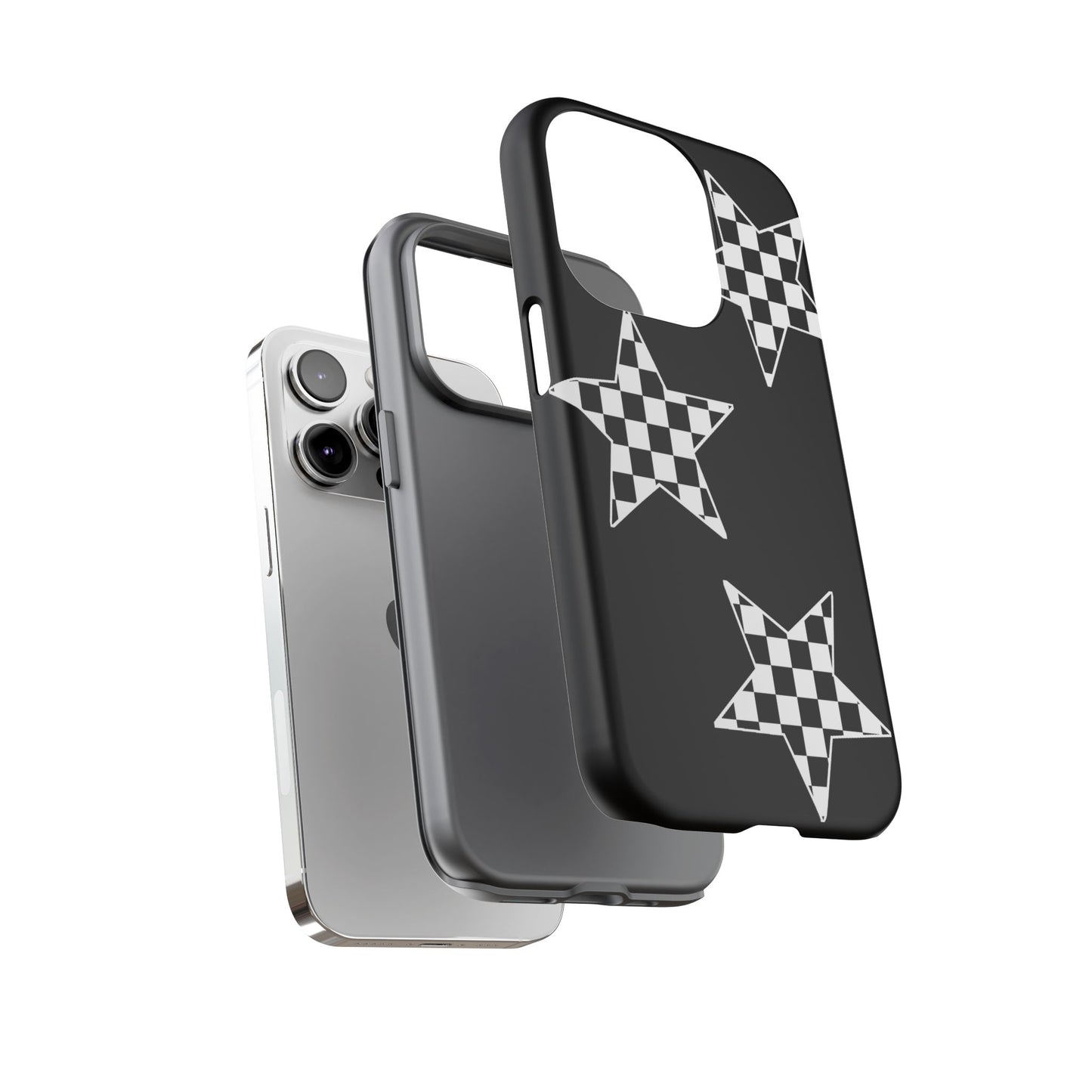 Checkered Star Tough Phone Case – Black Retro Graphic Protective Cover for Iphone, Samsung Galaxy and Pixel