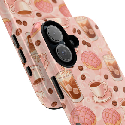 Cute Coffee & Pink Concha Phone Case – Coffee Lover Aesthetic Latte Pattern Tough Case