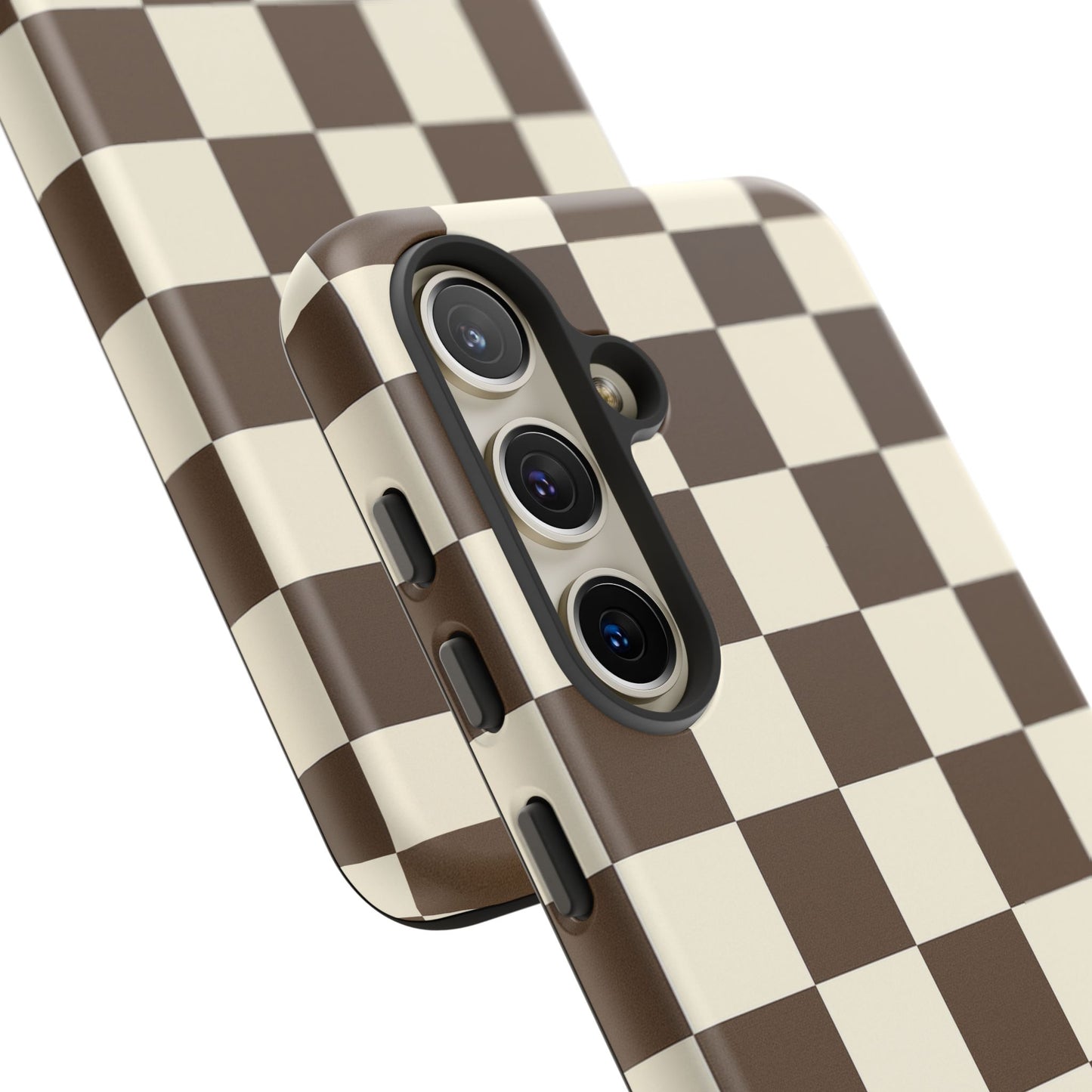 Mocha Checkerboard Phone Case | Neutral Aesthetic Checkered iPhone & Samsung Tough Case