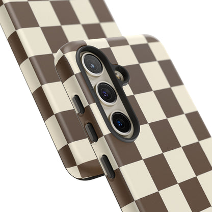 Mocha Checkerboard Phone Case | Neutral Aesthetic Checkered iPhone & Samsung Tough Case