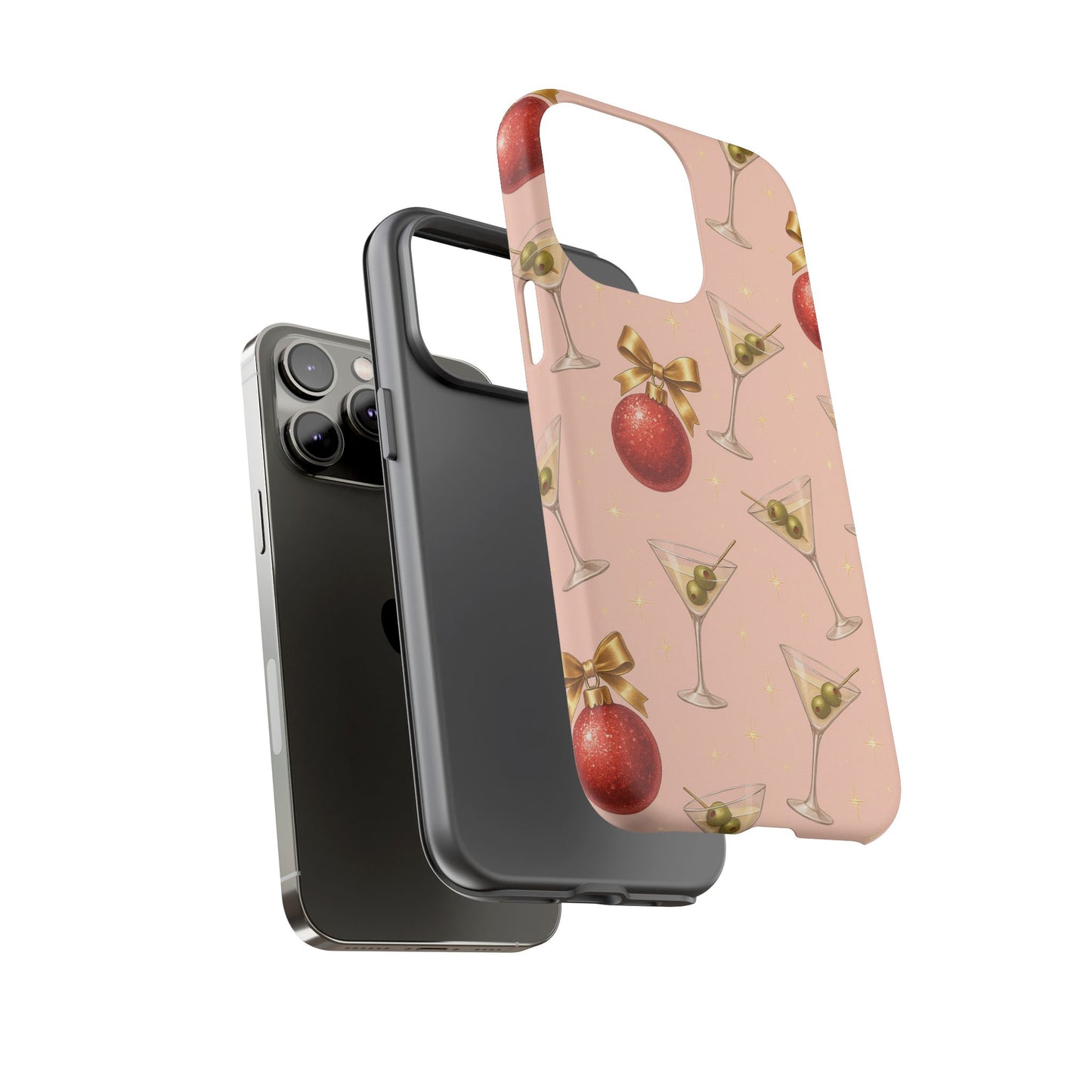 Cocktail Ornament Phone Case – Pink Martini & Cherry Pattern | Glossy or Matte for Iphone, Samsung Galaxy and Pixel