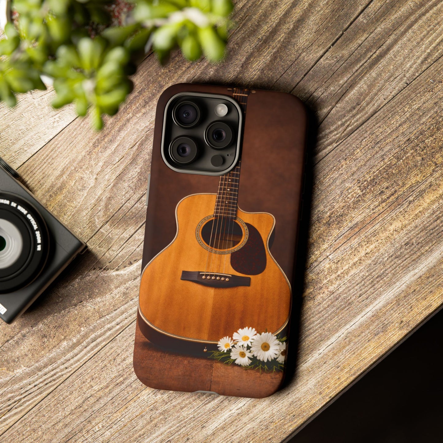 Acoustic Guitar Daisy Phone Case | Rustic Music Lover Tough Cover